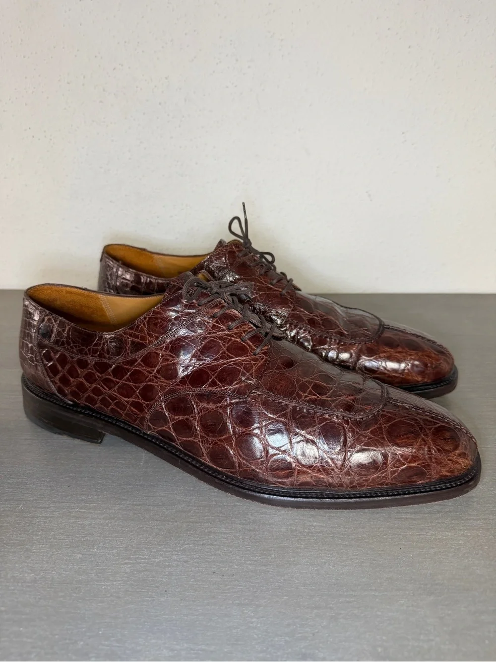 Mezlan Genuine Crocodile Leather Derby Dress Shoes Men’s Size 17M Made In Spain